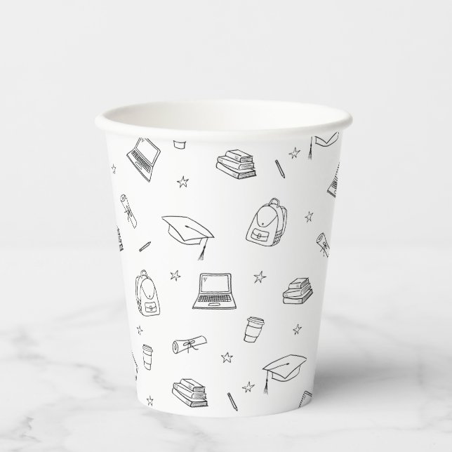 Schwarz-weißes Retro Hand gezogenes Party Pappbecher (Vorderseite)