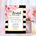 Schwarz-weißes, rosafarbenes Brunch & Bubbly Einladung<br><div class="desc">Trendy und moderne bearbeitbare Vorlagen laden BRUNCH & BUBBLY Brautparty in weiß und schwarz Streifen ein. Imitate Goldrahmen mit Aquarellpink-Pfannkuchen Blume an der Ecke. Alle Texte können bearbeitet und geändert werden; Schriftart,  Farbe und Größe. Kontaktieren Sie Designer für weitere Variationen oder Hilfe.</div>