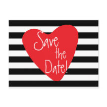 Schwarz-weißes Rotes Herz Postkarte gestreift