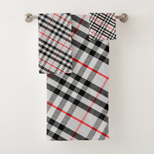 Schwarz-weißes rotes klassisches Checkered Gewebe Badhandtuch Set