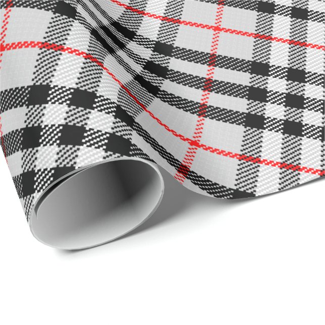 Schwarz-weißes rotes klassisches Checkered Gewebe Geschenkpapier (Rolleneckpunkt)