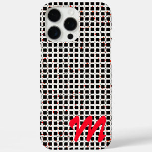 Schwarz-weißes rotes Monogramm-Muster anpassbar iPhone 16 Pro Max Hülle