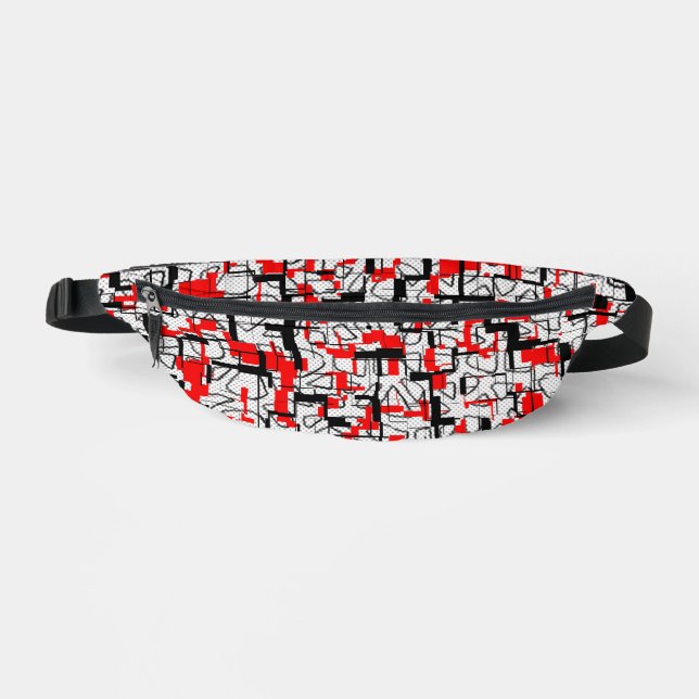 Schwarz-weißes rotes Muster Bauchtasche (Vorderseite)