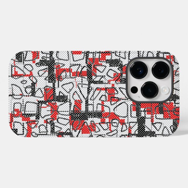 Schwarz-weißes rotes Muster Case-Mate iPhone Hülle (Rückseite (Horizontal))