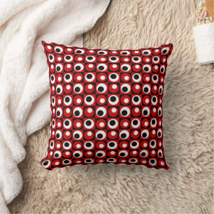 Schwarz-weißes rotes Quadrat Dot Geometric Muster Kissen