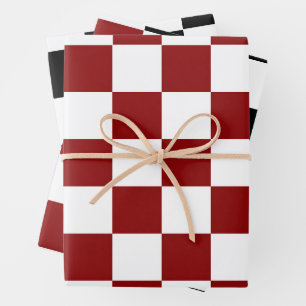 Schwarz-weißes rotes Schachbrett Geschenkpapier Set
