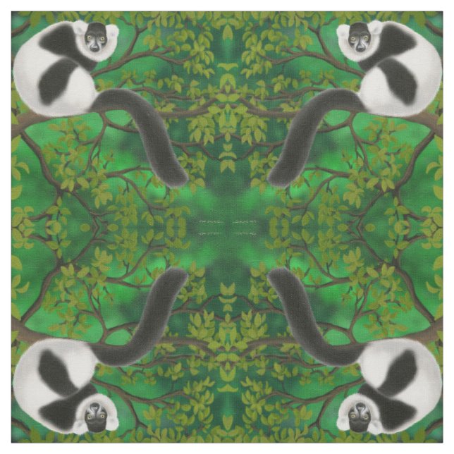 Schwarz-weißes Ruffed Lemur-Gewebe Stoff (Muster)