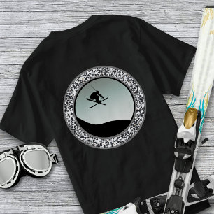 Schwarz-weißes Runddesign aus dem Schneeschuhkippe T-Shirt
