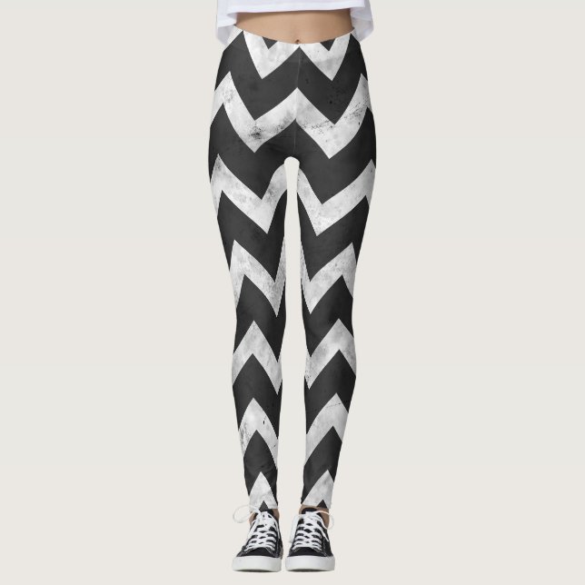 Schwarz-weißes rustikales Chevron-Muster Leggings (Vorderseite)