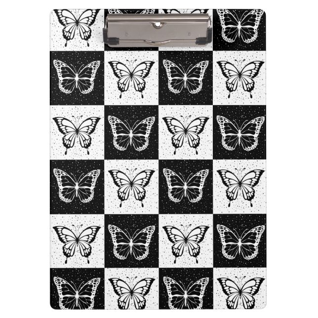 Schwarz-weißes Schmetterlingsdesign Klemmbrett (Vorderseite)