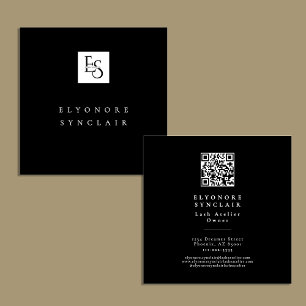 Schwarz-weißes Schrift-Wimpernstudio-Logo QR-Code  Quadratische Visitenkarte