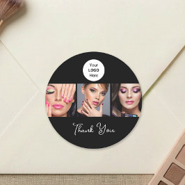 Schwarz Weißes Schriftlogo Foto Make-up Danke Runder Aufkleber