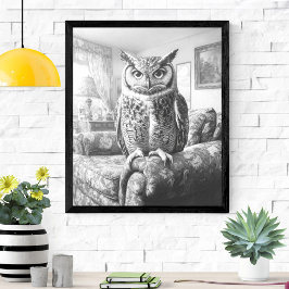 Schwarz-weißes Schüssel auf Wohnzimmerstuhl Illust Poster