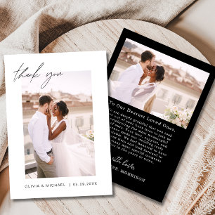 Schwarz-weißes Script Foto Hochzeit Dankeschön Kar Dankeskarte