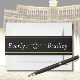 Schwarz-weißes Script Gold Border Ampersand Hochze Einladungsbanderole