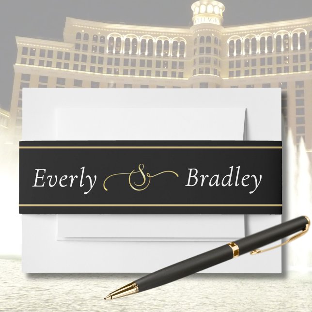 Schwarz-weißes Script Gold Border Ampersand Hochze Einladungsbanderole (Von Creator hochgeladen)