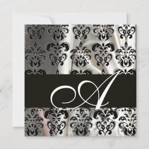SCHWARZ-WEISSES SEIDEN-DAMAST-TUCH MONOGRAMM, weiß Einladung