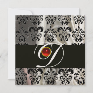 SCHWARZ-WEISSES SILK DAMASK CLOTH MONOGRAMM RED RU EINLADUNG