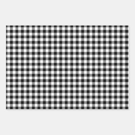 Schwarz-weißes Silver Gold Kariert Geschenkpapier Set