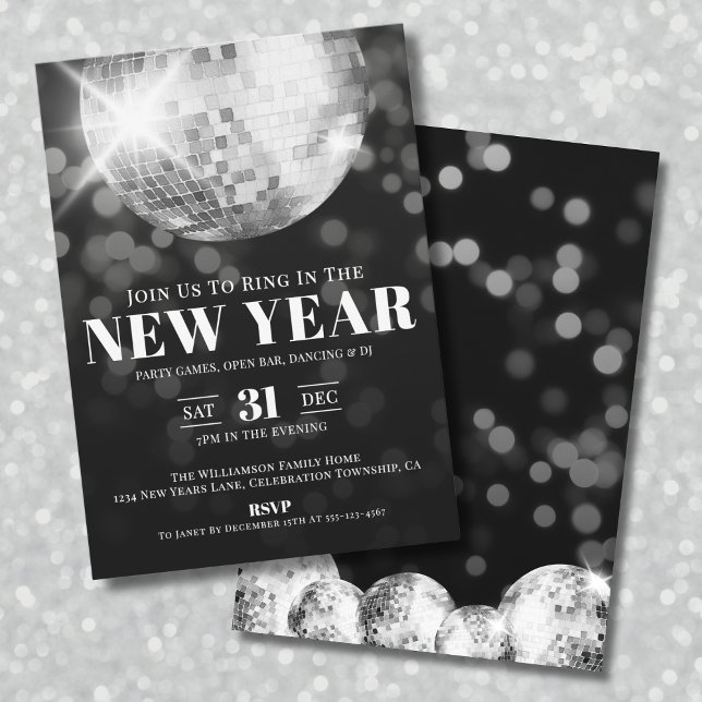 Schwarz-weißes Silvesterfest-Party Einladung (Black White New Year's Eve Celebration Party Invitation)