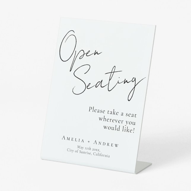 Schwarz-weißes Skript Elegante Hochzeit Open Seati Sockelschild (Von Creator hochgeladen)