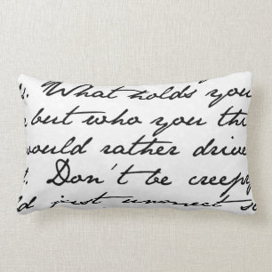Schwarz-weißes Skript-Handschrift-Wurfkissen Lendenkissen