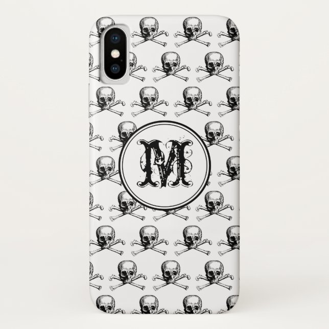 Schwarz-weißes Skull Halloween-Personalisiert-Mono Case-Mate iPhone Hülle (Rückseite)