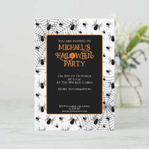 Schwarz-weißes Spinnennetz-Halloween-Party Einladung