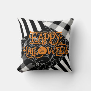 Schwarz-weißes Spinnennetz-Patchwork Halloween Kissen