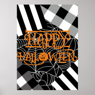 Schwarz-weißes Spinnennetz-Patchwork Halloween  Poster