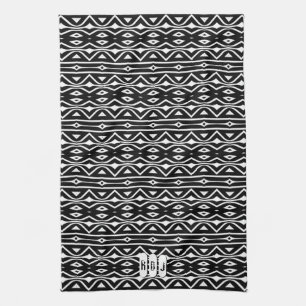 Schwarz-weißes Stammmuster: Monogram Kitchen Deco Handtuch
