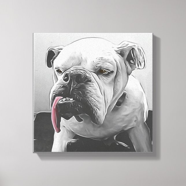 Schwarz-weißes stilisiertes Bulldogportrait Leinwanddruck (Vorderseite)