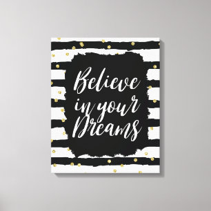 Schwarz-weißes Streifen-Goldfunkelnd Leinwanddruck