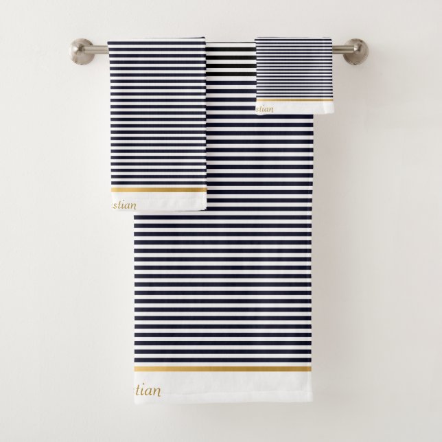 SCHWARZ-WEISSES STRIPED PATTERTRIM TOWEL SET (Insitu)