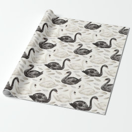 Schwarz-weißes Swans-Brautparty Geschenkpapier