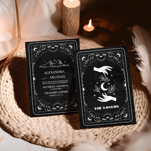 Schwarz-weißes Tarot Hochzeit für Liebhaber Einladung (Von Creator hochgeladen)
