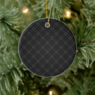Schwarz-weißes Tartan kariertes Weihnachtsmuster Keramik Ornament