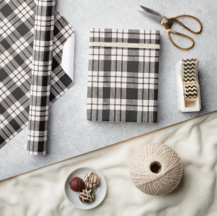 Schwarz-weißes Tartan-Karomuster Geschenkpapier