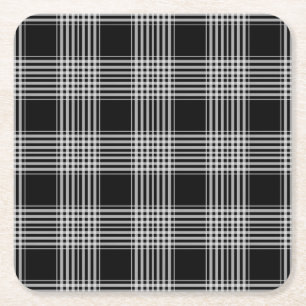 Schwarz-weißes Tartan-Karomuster Rechteckiger Pappuntersetzer