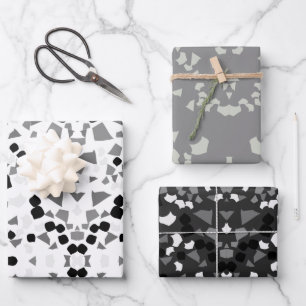 Schwarz-weißes Terrazzo-Packpapier Geschenkpapier Set