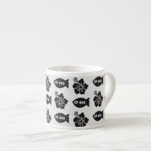 Schwarz-weißes Tiki-Fisch- und Blumenmuster Espressotasse