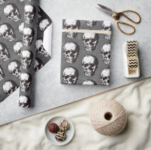 Schwarz-weißes Totenkopf-Muster Halloween-Geschenk Geschenkpapier
