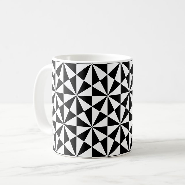 Schwarz-weißes Triangle Square Art Déco Retro Must Kaffeetasse (Vorderseite Links)