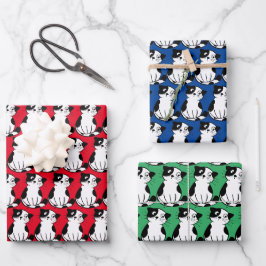 Schwarz-weißes Tuxedo Kitty Design Packpapier Geschenkpapier Set