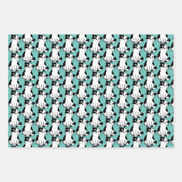 Schwarz-weißes Tuxedo Kitty Design Packpapier Geschenkpapier Set