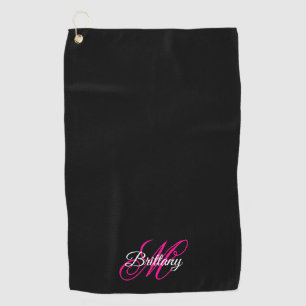 Schwarz-weißes und Extravagantes rosa Skript Mit M Golfhandtuch