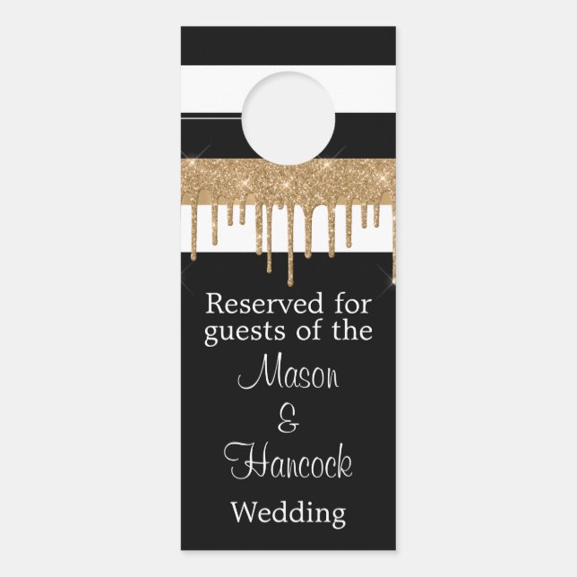 Schwarz-weißes und Gold Wedding Hotel Zimmer reser Türanhänger (Vorderseite)