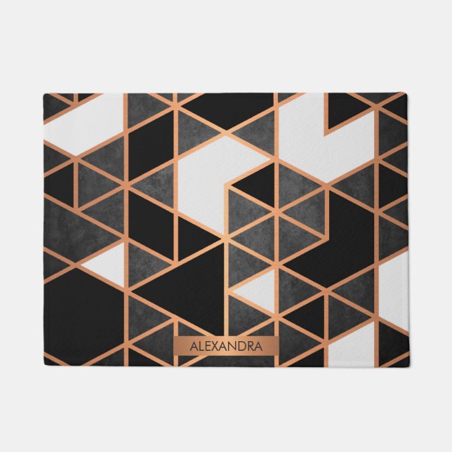 Schwarz-weißes und goldenes Mosaik Fußmatte (Vorderseite)