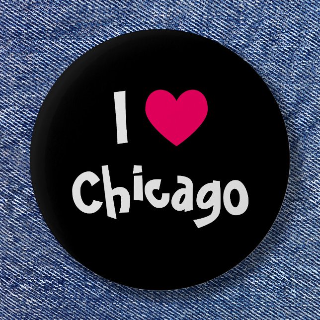 Schwarz-weißes und rosa Herz I Liebe Chicago Button (I Love Chicago Button)