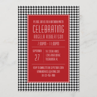 Schwarz-weißes und rotes Hahnentrittmuster Geburts Einladung